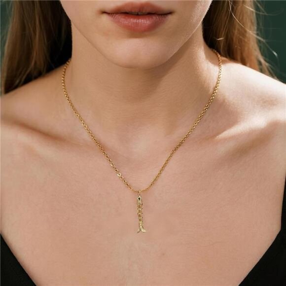 Gold Fish Necklace for Women Boho Fish Pendant Necklaces Long Sardine Necklace - Picture 3 of 4